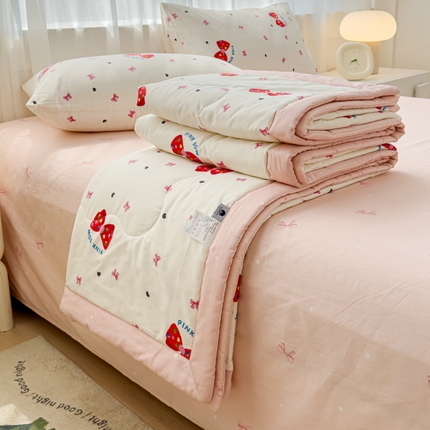 91家纺网 家纺一手货源 找家纺 金丝鸟家纺 2024新款全棉棉花夏被四件套 甜心蝴蝶结
