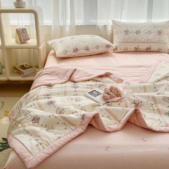 91家纺网 家纺一手货源 找家纺 金丝鸟家纺 2024新款全棉棉花夏被四件套 法式花团