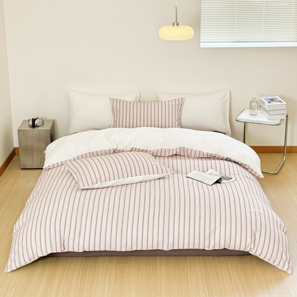 91家纺网 家纺一手货源 找家纺 玛奇朵 新款全棉色织立体提花四件套-海街日记 海街日记-红咖（搭配咖色床单）