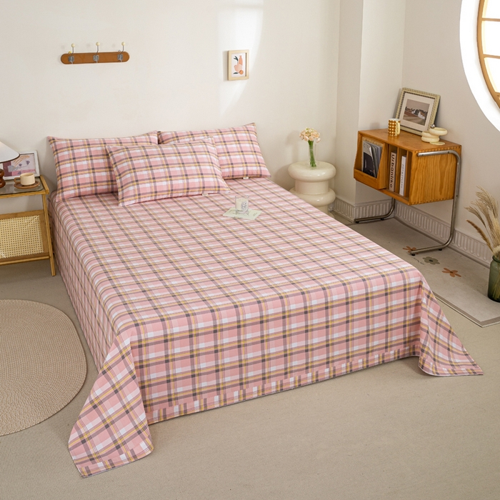 91家纺网 家纺一手货源 找家纺 鸣升 新款舒适透气100%全棉老粗布床单 莫妮卡（粉）