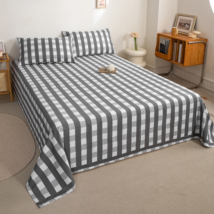 91家纺网 家纺一手货源 找家纺 鸣升 新款舒适透气100%全棉老粗布床单 黑小格