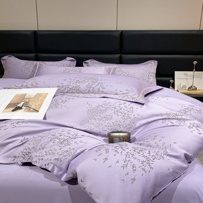 91家纺网 家纺一手货源 找家纺 潮邦创意家居 2025新款阳离子提花天丝棉四件套-金枝玉叶（可配礼盒） 蓦然紫
