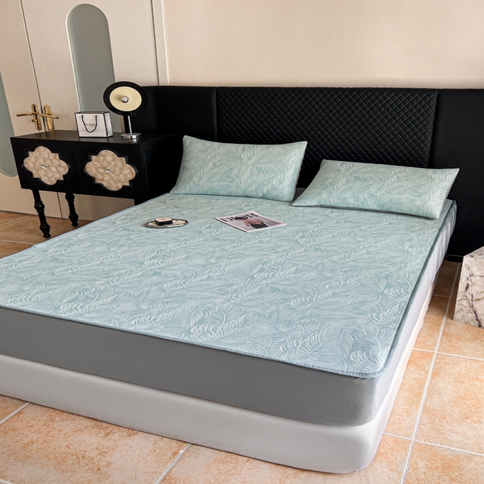 91家纺网 家纺一手货源 找家纺 慕尚家纺 2025新款提花席床笠款 床笠-羽毛纷飞蓝