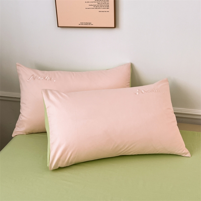 91家纺网 家纺一手货源 找家纺 多品家纺 2024新款全棉纯色双拼刺绣四件套 白玉奶绿