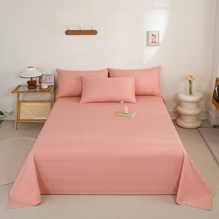 91家纺网 家纺一手货源 找家纺 鸣升 新款舒适透气100%全棉老粗布床单 樱花（粉）