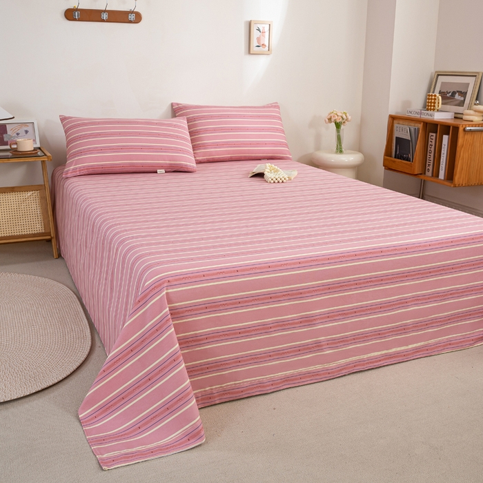 91家纺网 家纺一手货源 找家纺 鸣升 新款舒适透气100%全棉老粗布床单 北野-粉