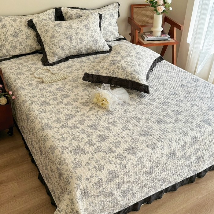 91家纺网 家纺一手货源 找家纺 添越 2024新款纯棉砂洗床盖 赫本风