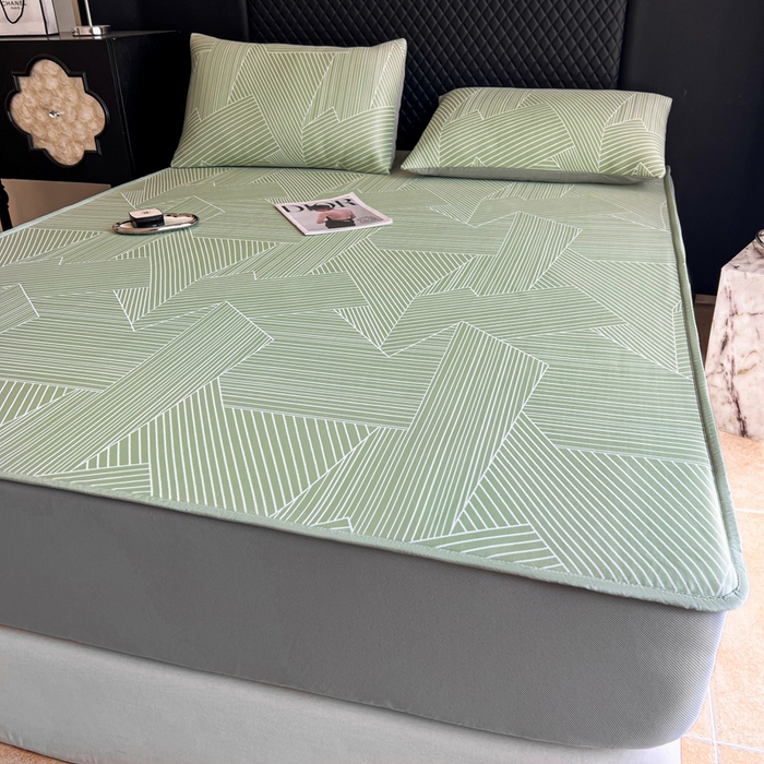 91家纺网 家纺一手货源 找家纺 慕尚家纺 2025新款提花席床笠款 床笠-直线绿