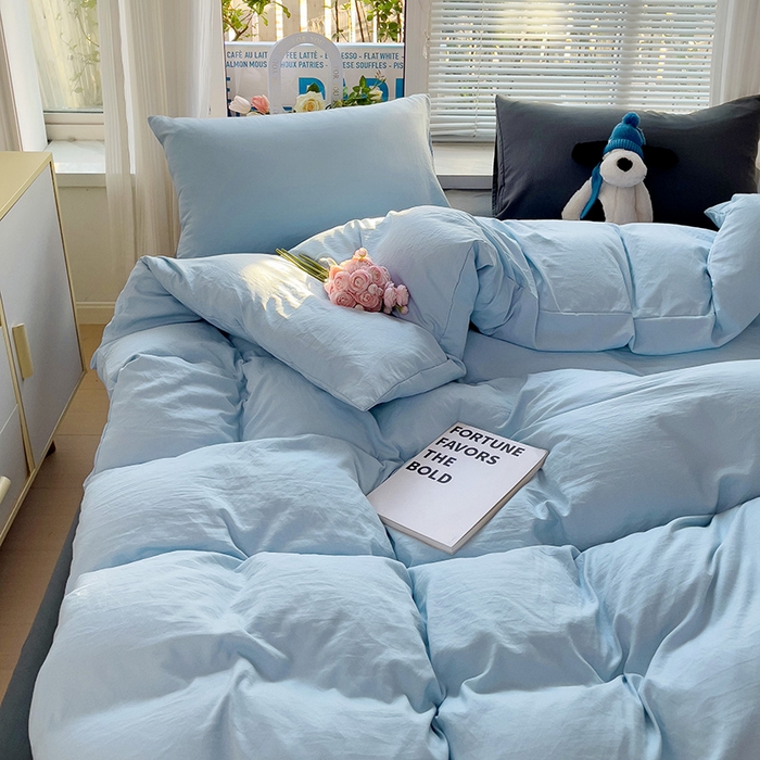 91家纺网 家纺一手货源 找家纺 艾特你 2024新款A类水洗棉被套纯色被套单被套素色被套 混搭-浅蓝深灰