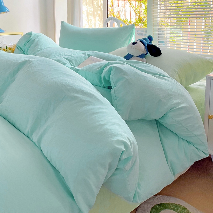 91家纺网 家纺一手货源 找家纺 艾特你 2024新款A类水洗棉被套纯色被套单被套素色被套 混搭-水绿藻绿