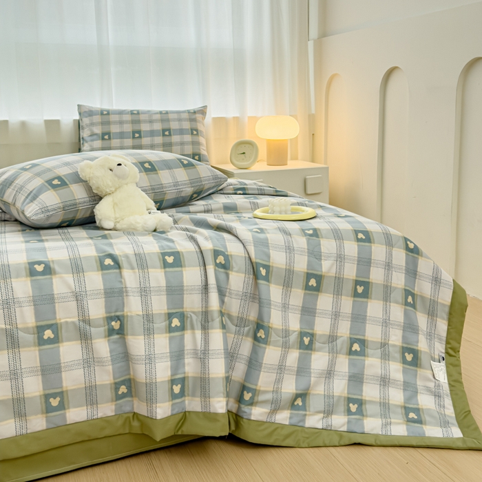 91家纺网 家纺一手货源 找家纺 金丝鸟家纺 2024新款全棉棉花夏被四件套 小格米奇