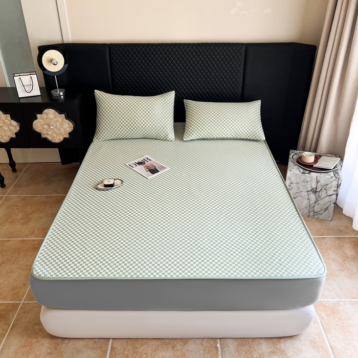 91家纺网 家纺一手货源 找家纺 慕尚家纺 2025新款提花席床笠款 床笠-棋盘格绿