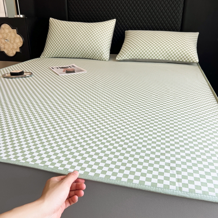 91家纺网 家纺一手货源 找家纺 慕尚家纺 2025新款提花席床笠款 床笠-棋盘格绿