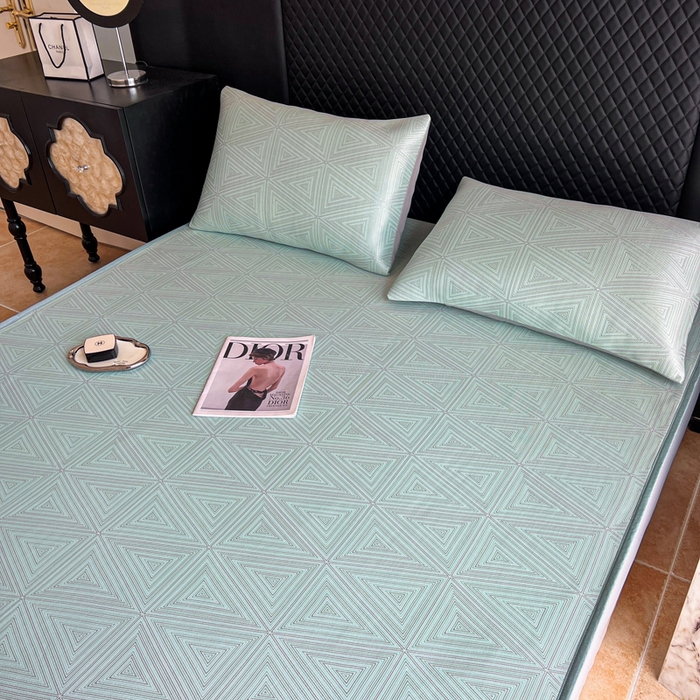 91家纺网 家纺一手货源 找家纺 慕尚家纺 2025新款提花席床笠款 床笠-复古三角蓝