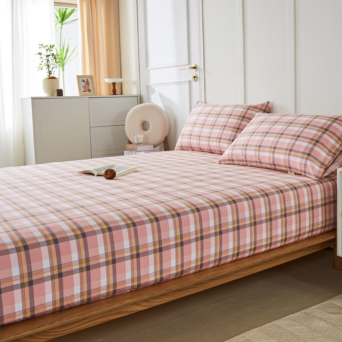 91家纺网 家纺一手货源 找家纺 鸣升 新款舒适透气全棉老粗布床笠 莫妮卡（粉）