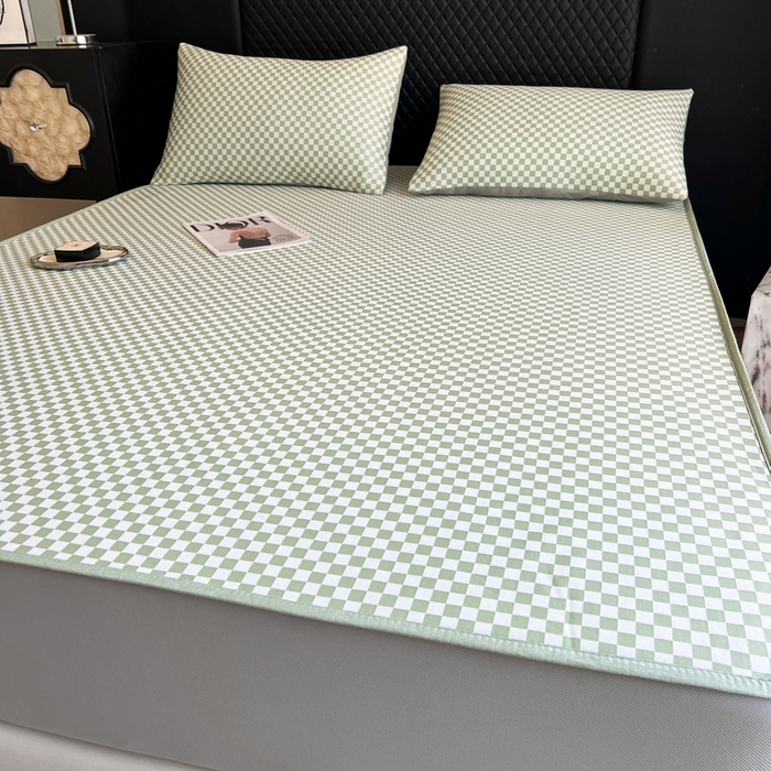 91家纺网 家纺一手货源 找家纺 慕尚家纺 2025新款提花席床笠款 床笠-棋盘格绿