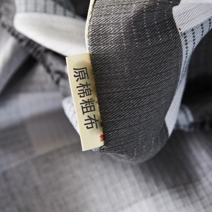 91家纺网 家纺一手货源 找家纺 鸣升 新款舒适透气全棉老粗布床笠 黑小格