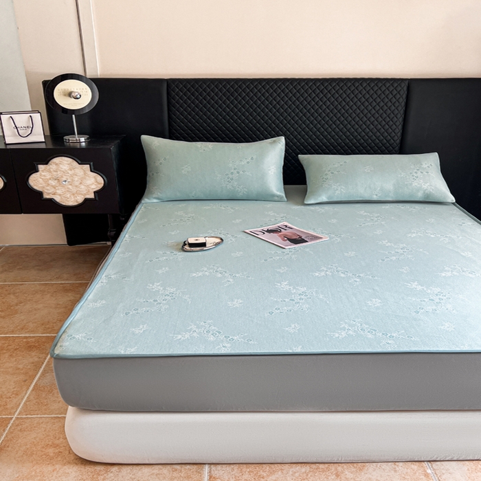 91家纺网 家纺一手货源 找家纺 慕尚家纺 2025新款提花席床笠款 床笠-花香蓝