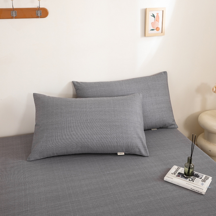 91家纺网 家纺一手货源 找家纺 鸣升 新款舒适透气100%全棉老粗布枕套 樱花-灰