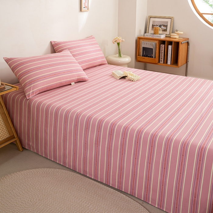 91家纺网 家纺一手货源 找家纺 鸣升 新款舒适透气100%全棉老粗布床单 北野-粉