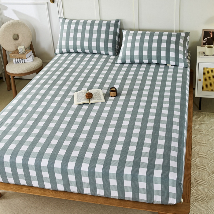 91家纺网 家纺一手货源 找家纺 鸣升 新款舒适透气全棉老粗布床笠 灰中格