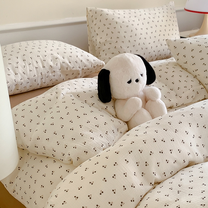 91家纺网 家纺一手货源 找家纺 萝莉家纺2025新款全棉双层皱皱纱四件套 黑樱桃