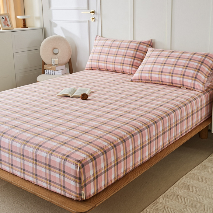 91家纺网 家纺一手货源 找家纺 鸣升 新款舒适透气全棉老粗布床笠 莫妮卡（粉）