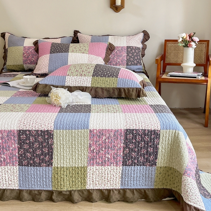 91家纺网 家纺一手货源 找家纺 添越 2024新款纯棉砂洗床盖 百福格