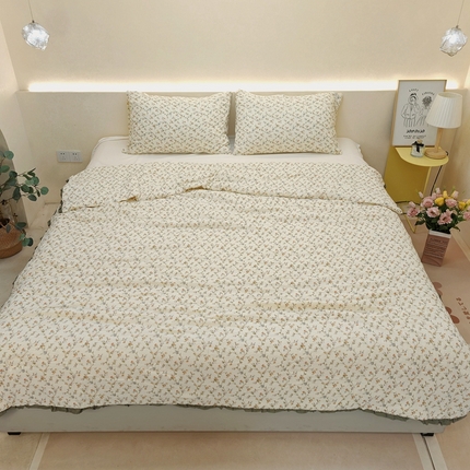 有货  2024新款双层皱皱纱大豆被 连理枝