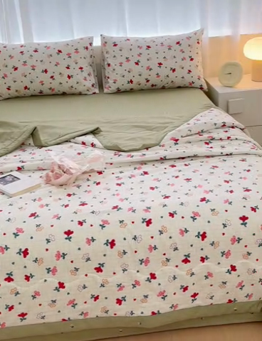 91家纺网 家纺一手货源 找家纺 金丝鸟家纺 2024新款全棉棉花夏被四件套 花束