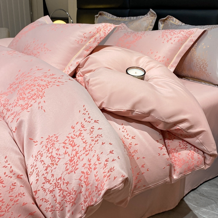 91家纺网 家纺一手货源 找家纺 潮邦创意家居 2025新款阳离子提花天丝棉四件套-金枝玉叶（可配礼盒） 琳娜粉