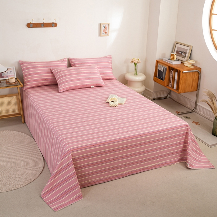 91家纺网 家纺一手货源 找家纺 鸣升 新款舒适透气100%全棉老粗布床单 北野-粉