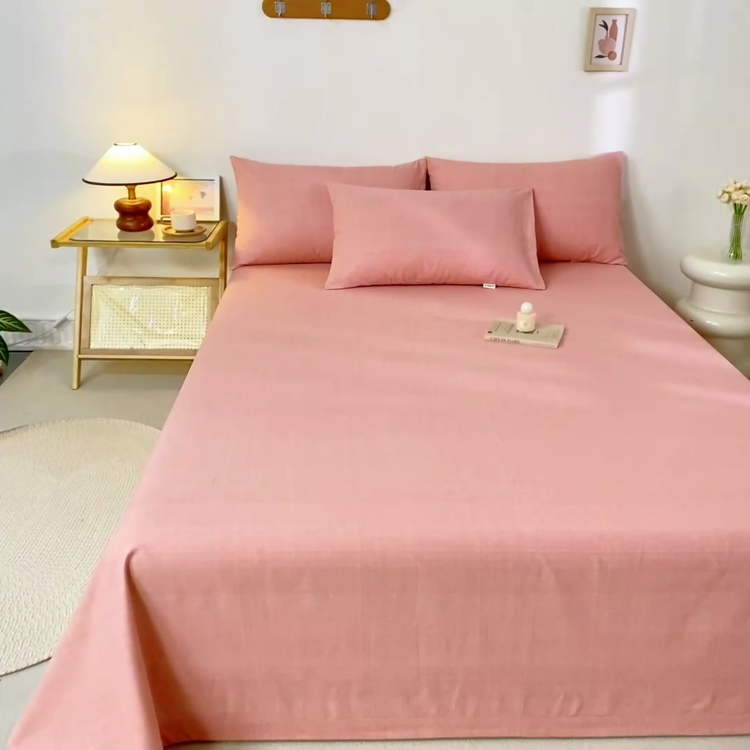 91家纺网 家纺一手货源 找家纺 鸣升 新款舒适透气100%全棉老粗布枕套 樱花（粉）