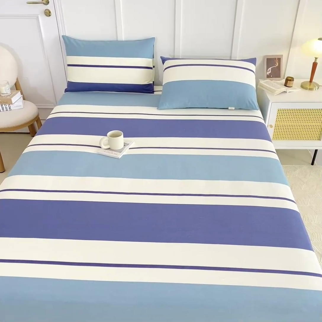 91家纺网 家纺一手货源 找家纺 鸣升 新款舒适透气全棉老粗布床笠 欢乐