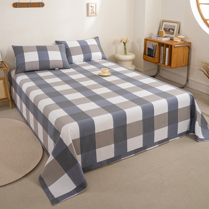 91家纺网 家纺一手货源 找家纺 鸣升 新款舒适透气100%全棉老粗布床单 蓝大格