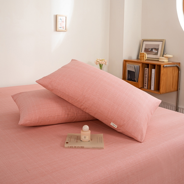 91家纺网 家纺一手货源 找家纺 鸣升 新款舒适透气100%全棉老粗布枕套 樱花（粉）