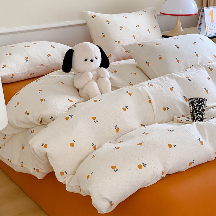 91家纺网 家纺一手货源 找家纺 萝莉家纺2025新款全棉双层皱皱纱四件套 郁金香