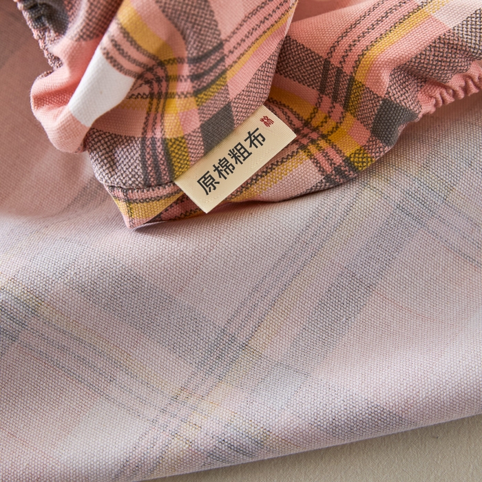 91家纺网 家纺一手货源 找家纺 鸣升 新款舒适透气全棉老粗布床笠 莫妮卡（粉）