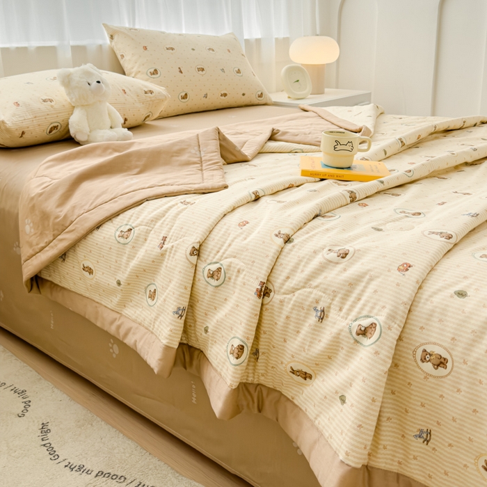 91家纺网 家纺一手货源 找家纺 金丝鸟家纺 2024新款全棉棉花夏被四件套 美美熊