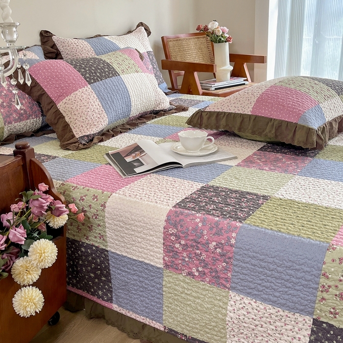 91家纺网 家纺一手货源 找家纺 添越 2024新款纯棉砂洗床盖 百福格