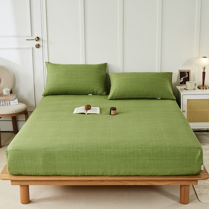 鸣升 新款舒适透气全棉老粗布床笠 樱花-绿