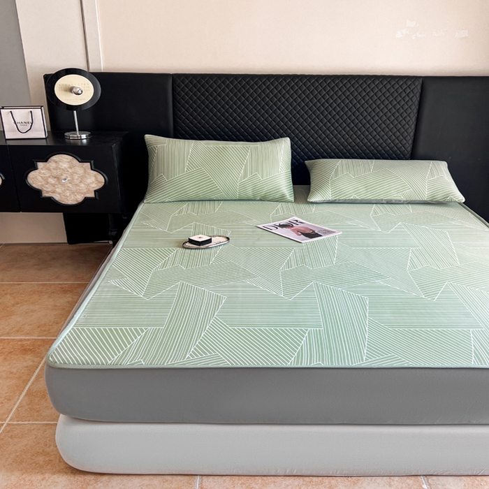 91家纺网 家纺一手货源 找家纺 慕尚家纺 2025新款提花席床笠款 床笠-直线绿