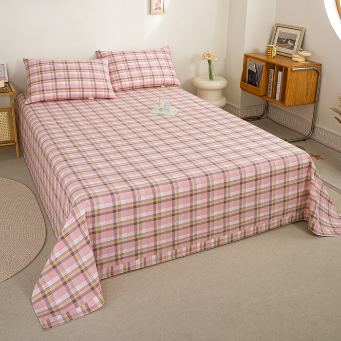 91家纺网 家纺一手货源 找家纺 鸣升 新款舒适透气100%全棉老粗布床单 莫妮卡（粉）