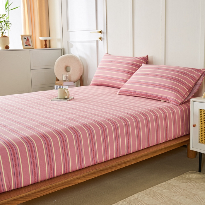 91家纺网 家纺一手货源 找家纺 鸣升 新款舒适透气全棉老粗布床笠 北野-粉