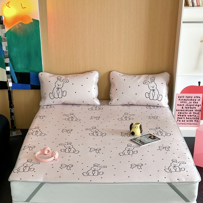 91家纺网 家纺一手货源 找家纺 时年 2024新款7A抗菌数码印花冰丝凉席（充值会员优惠10元） 波点兔兔