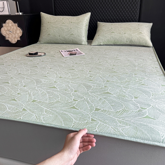 91家纺网 家纺一手货源 找家纺 慕尚家纺 2025新款提花席床笠款 床笠-树叶绿