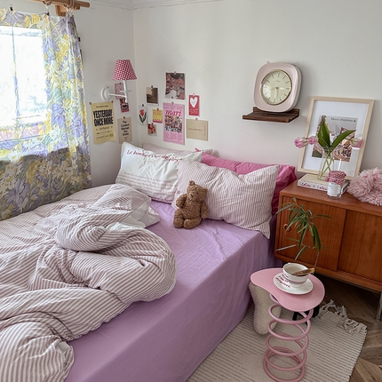 91家纺网 家纺一手货源 找家纺 （总）恋恋三季2024新款全棉色织水洗棉ins风四件套-芋泥啵啵 