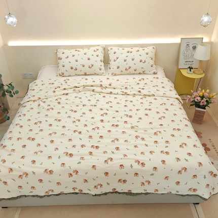 有货  2024新款双层皱皱纱大豆被 松鼠