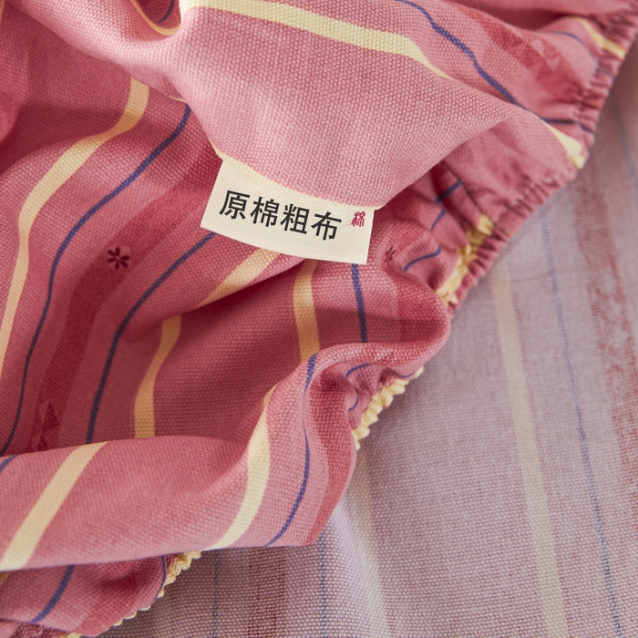 91家纺网 家纺一手货源 找家纺 鸣升 新款舒适透气全棉老粗布床笠 北野-粉