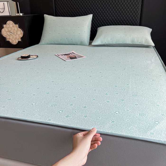 91家纺网 家纺一手货源 找家纺 慕尚家纺 2025新款提花席床笠款 床笠-米奇星星蓝